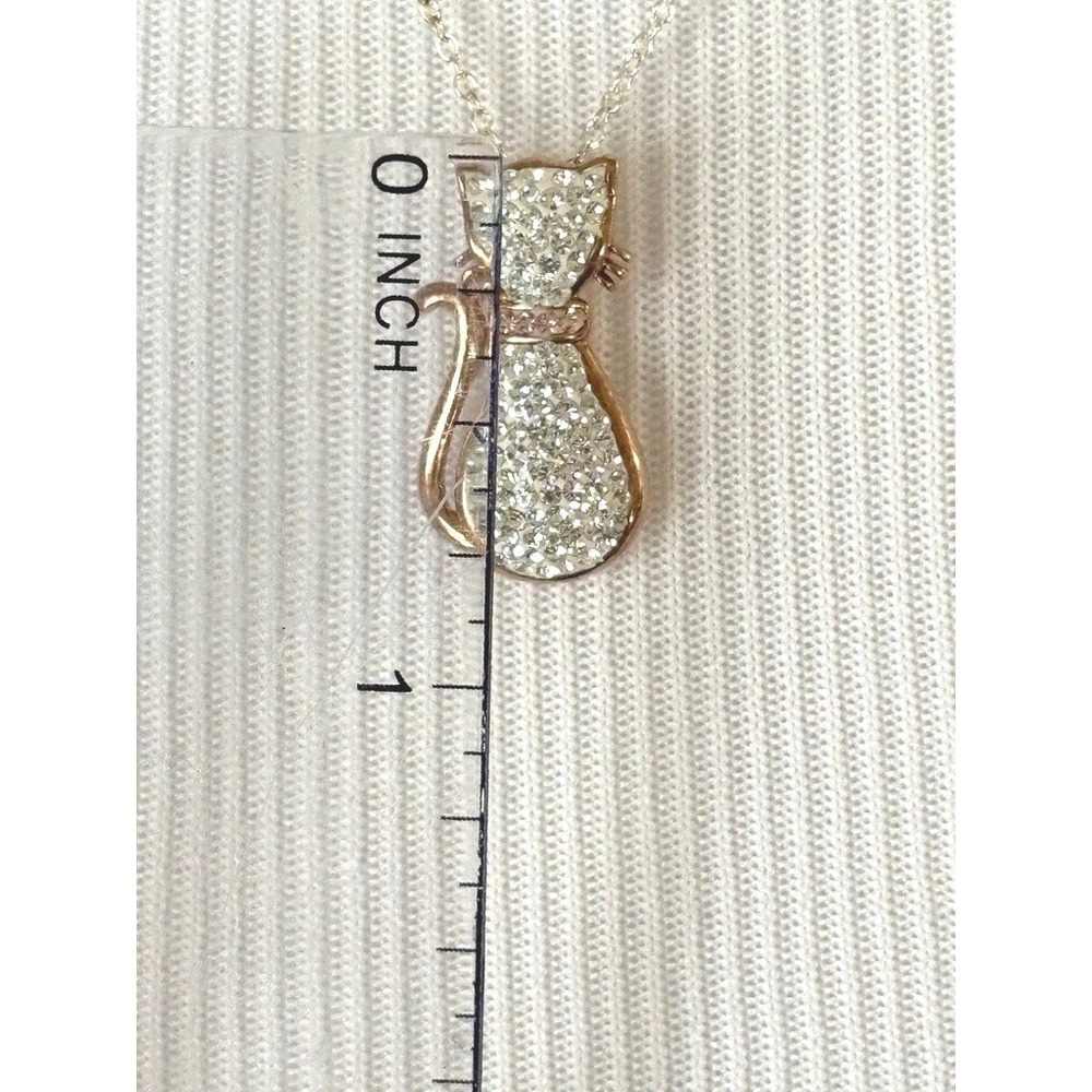 Classy Cat Rose Gold Plated AU Sterling Silver Swarovski Crystals Necklace 18" - Picture 10 of 13